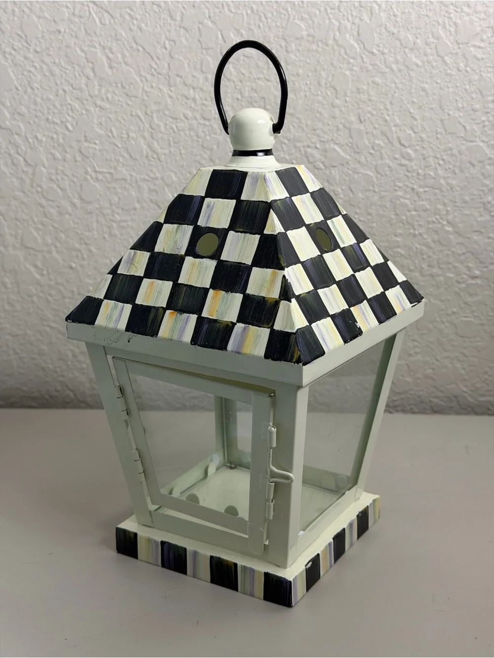 Mackenzie Childs Small Courtly Check Lantern Metal All Seasons Indoor Outdoor